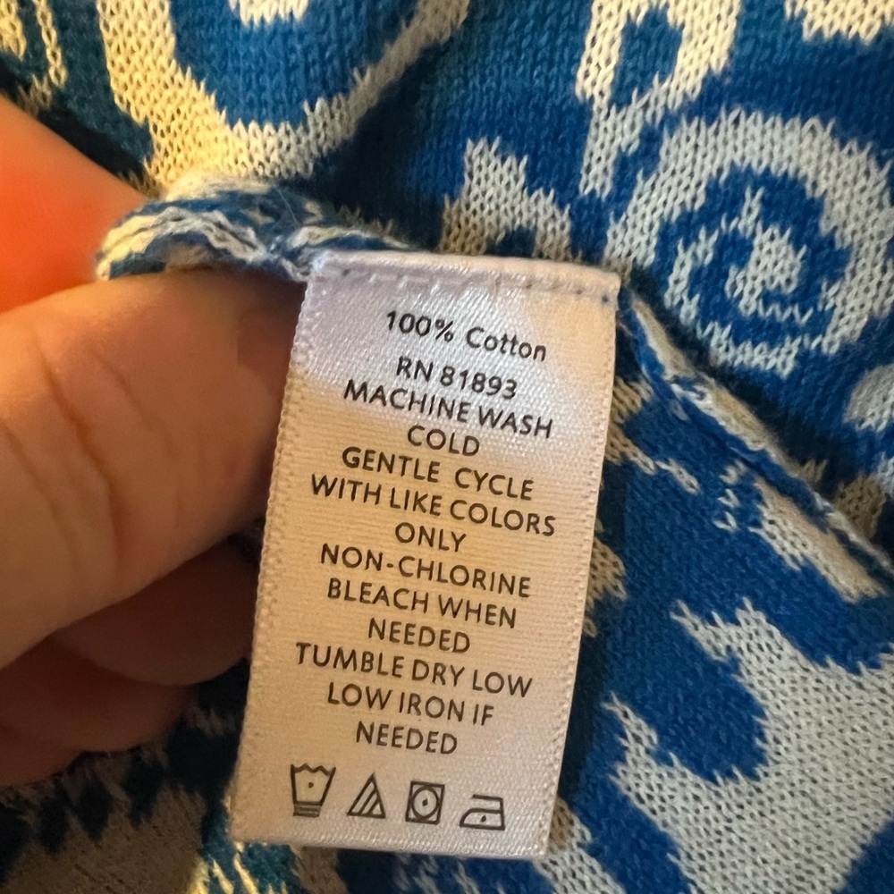 Isaac Mizrahi Live Blue White Button Front Cardigan Sweater - Picture 5 of 5